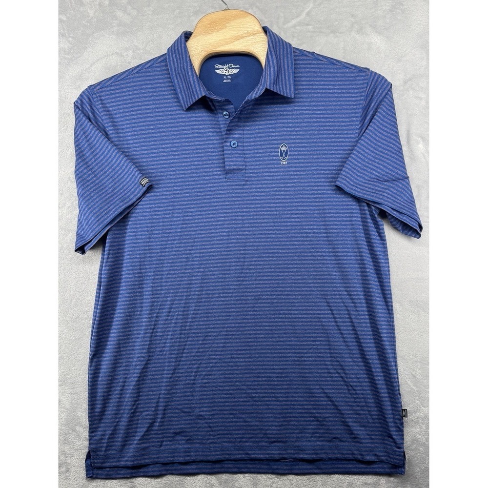 Straight Down Providence CC Blue Striped Performance Polo Shirt Men's Size XL